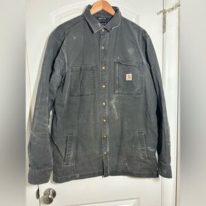 Carhartt  Peat Gray Canvas Snap Front Fleece-Lined Shirt Jacket